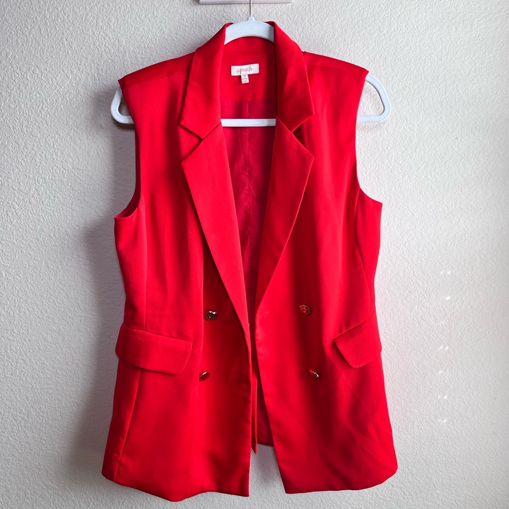 Red Sleeveless Blazer Vest